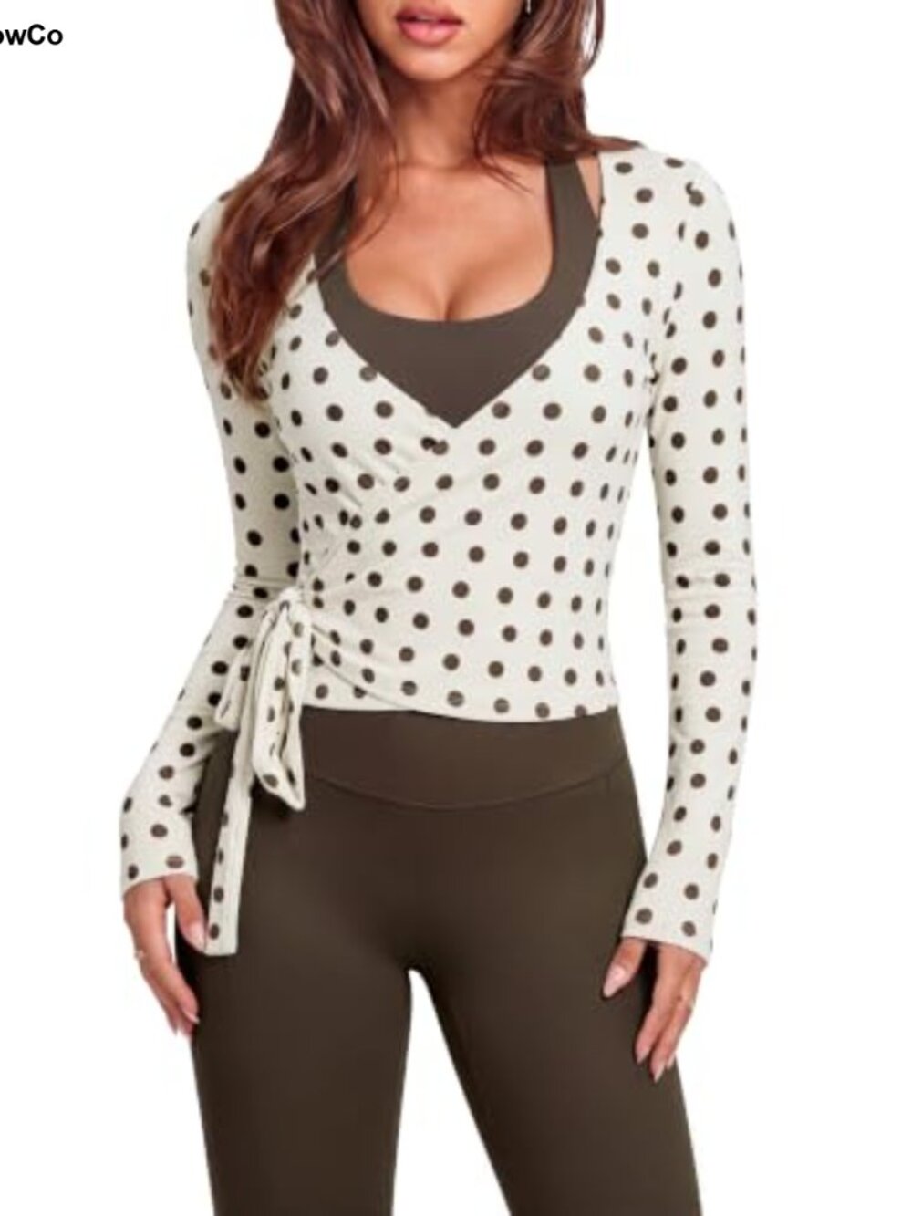 Women 2 Piece Tie Front Wrap Outfit Long Sleeve Top & Leggings Set